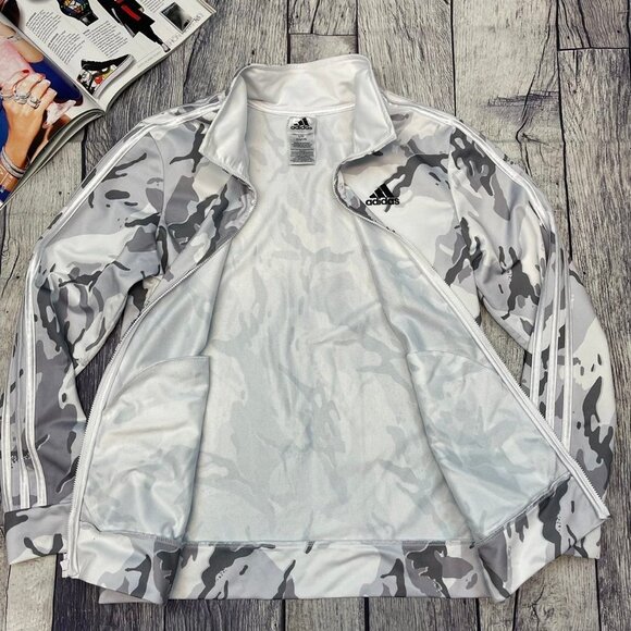 Adidas 3-Stripes Track Jacket Youth Size Large‎ White Camouflage Coat Sweater - Picture 8 of 12